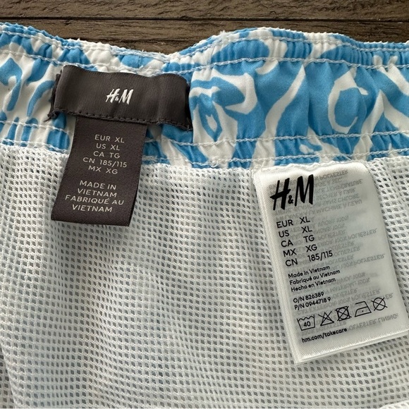 H&M Mens XL Mesh Lined Swim Trunks Shorts Blue White Swimwear Summer Pool - Picture 3 of 5